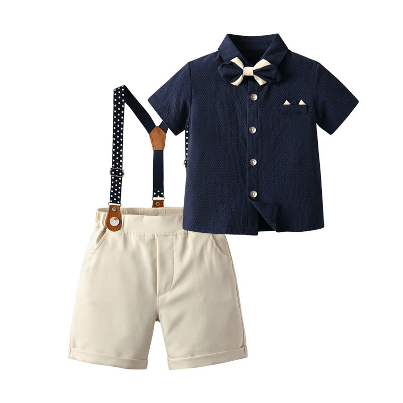 British-style Formal Suit Boys Short-sleeved Suspender Pants Mens
