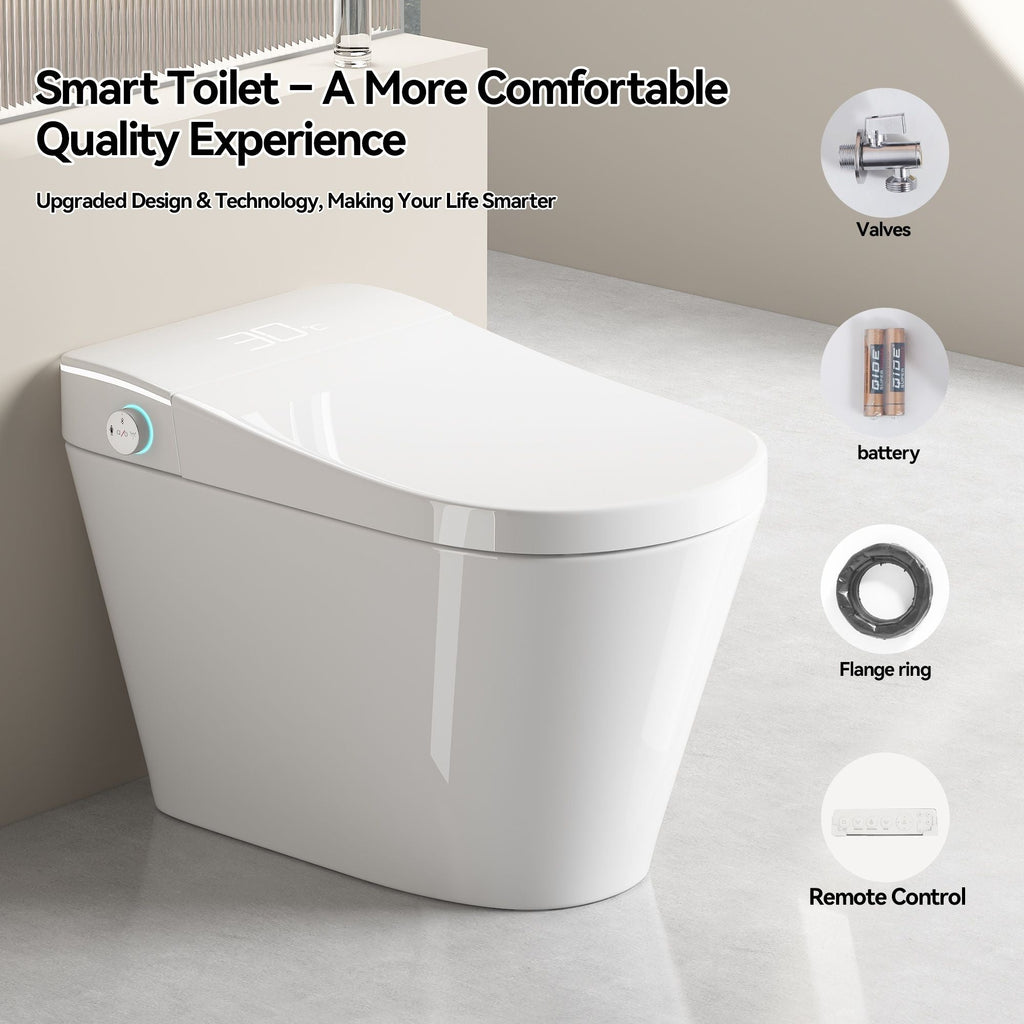 Smart Bidet Toilet with Heated Seat & Auto Open - White, Black, or Dark Gray