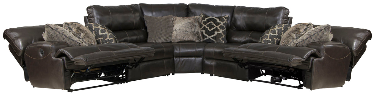 Como - 5 Piece Italian Leather Match Reclining Sectional