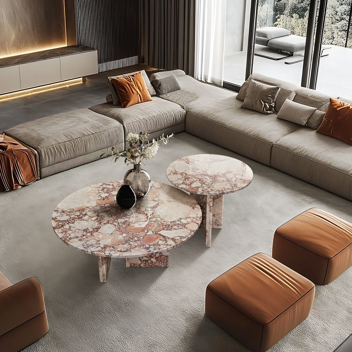 Elegant Coffee Duo Table Set with Natural Marble Tops - Multiple Colors
