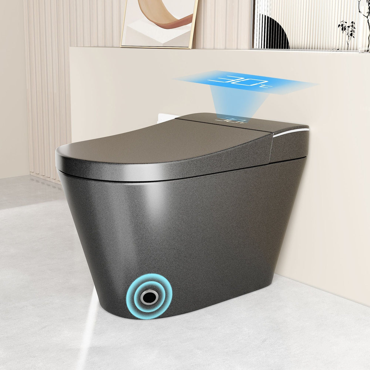 Smart Bidet Toilet with Heated Seat & Auto Open - White, Black, or Dark Gray
