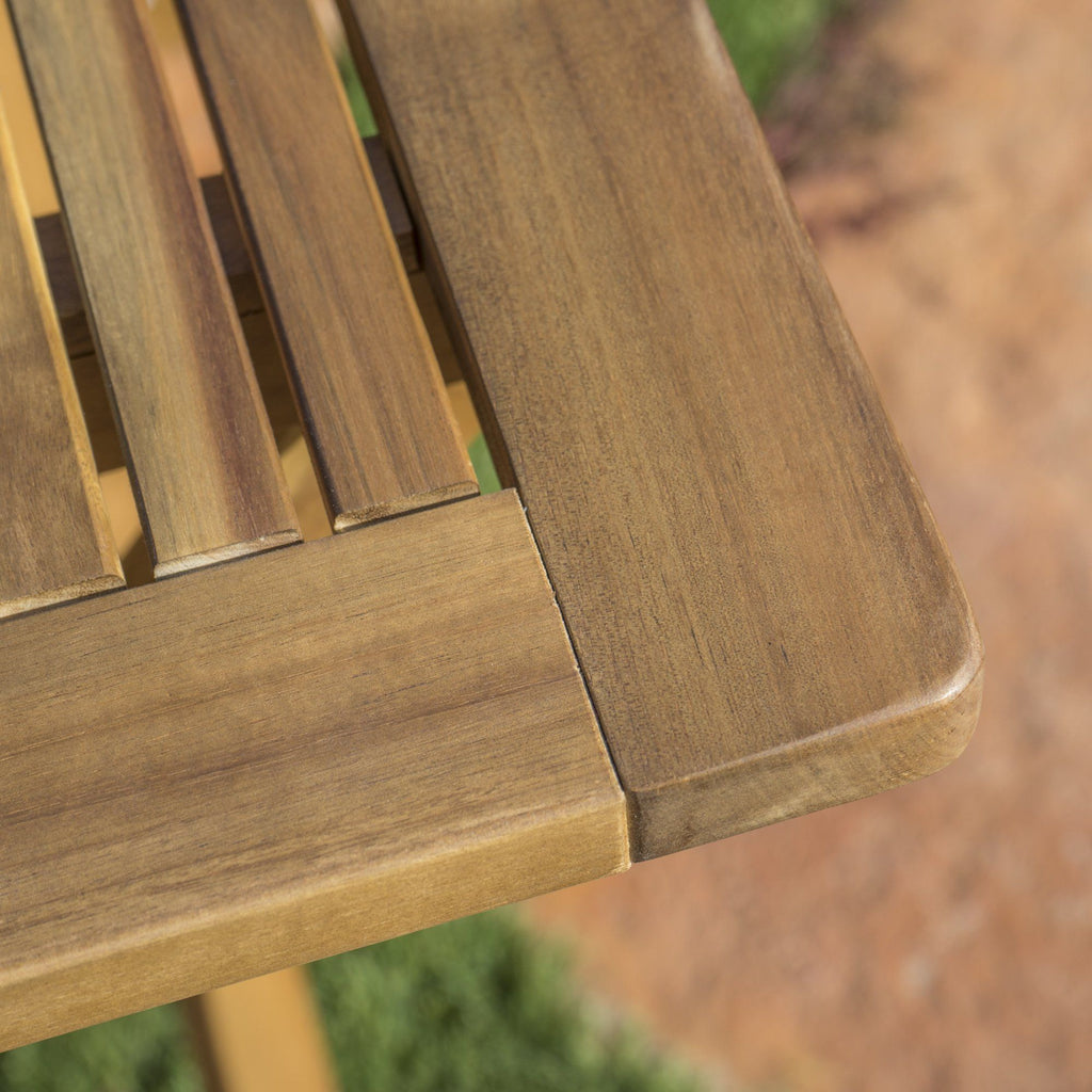 Natural Wood 5 Piece Outdoor Patio Dining Set with Folding Table and Chairs - Natural Stained