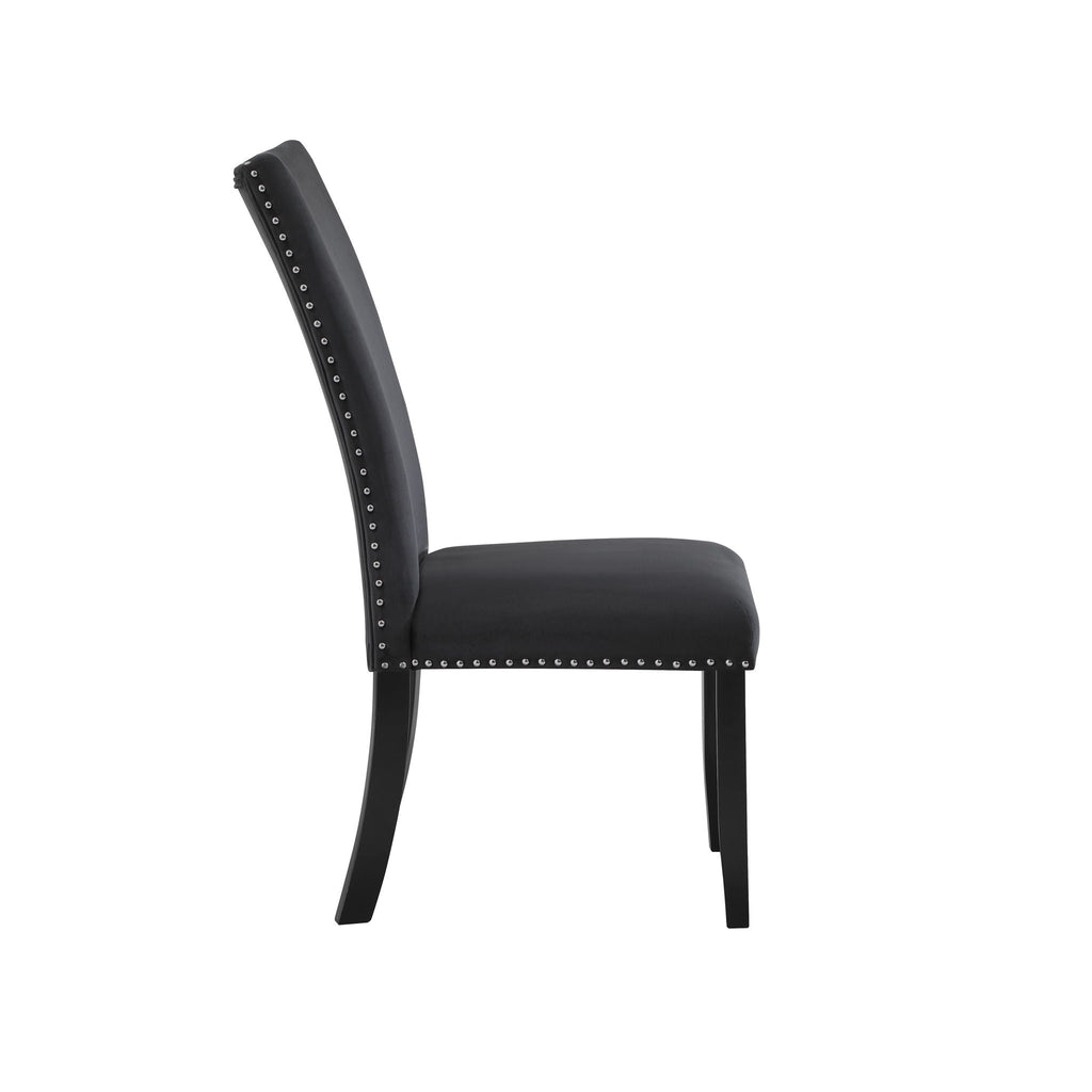 Black Velvet Dining Chair Set with Nailhead Trim - Set of 2