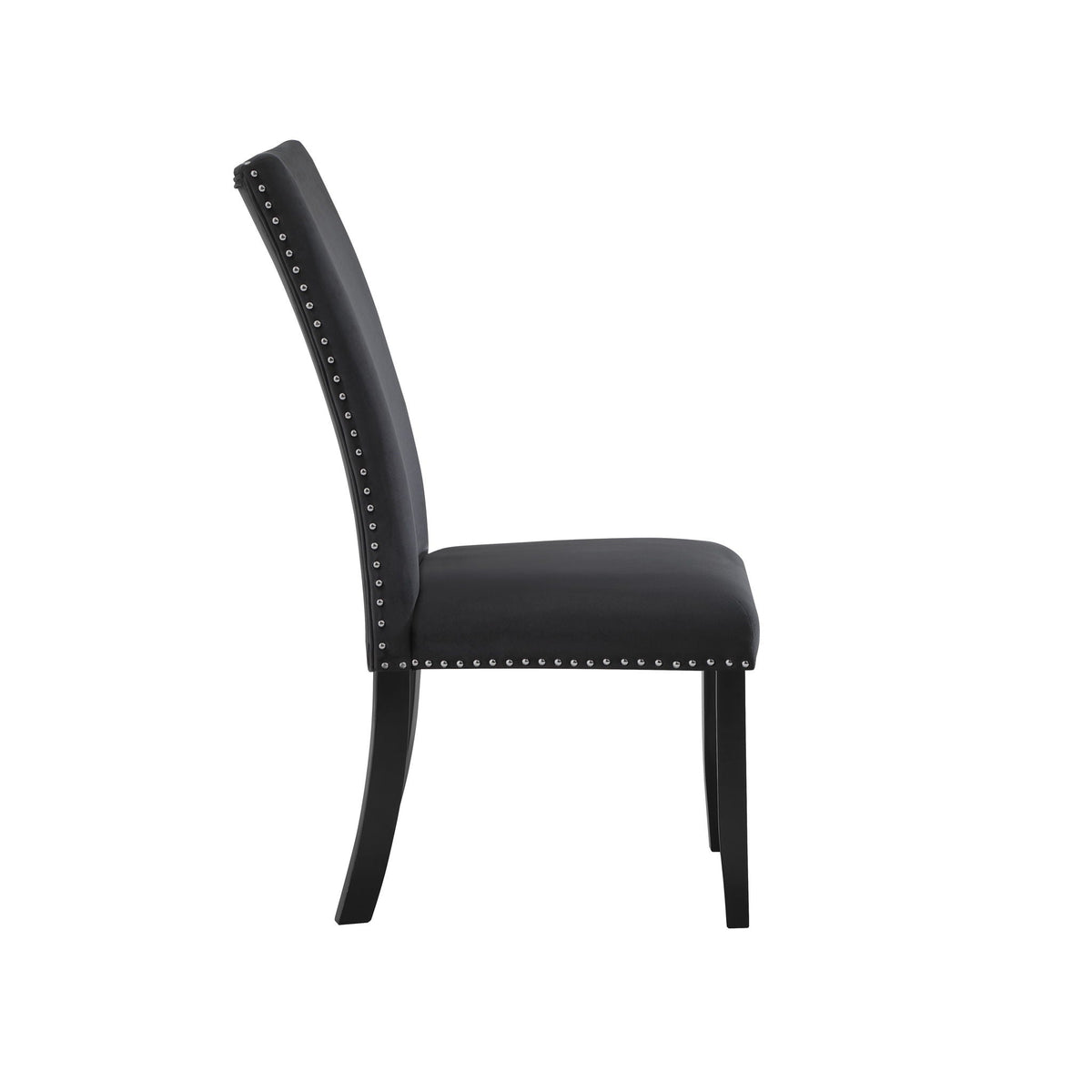 Black Velvet Dining Chair Set with Nailhead Trim - Set of 2