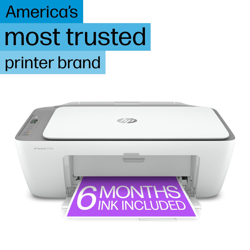 HP DeskJet 2755e Wireless Color inkjet-printer, Print, scan, copy, Easy setup, Mobile printing, Best-for home, 6 month Instant Ink trial included, white (packaging may vary)