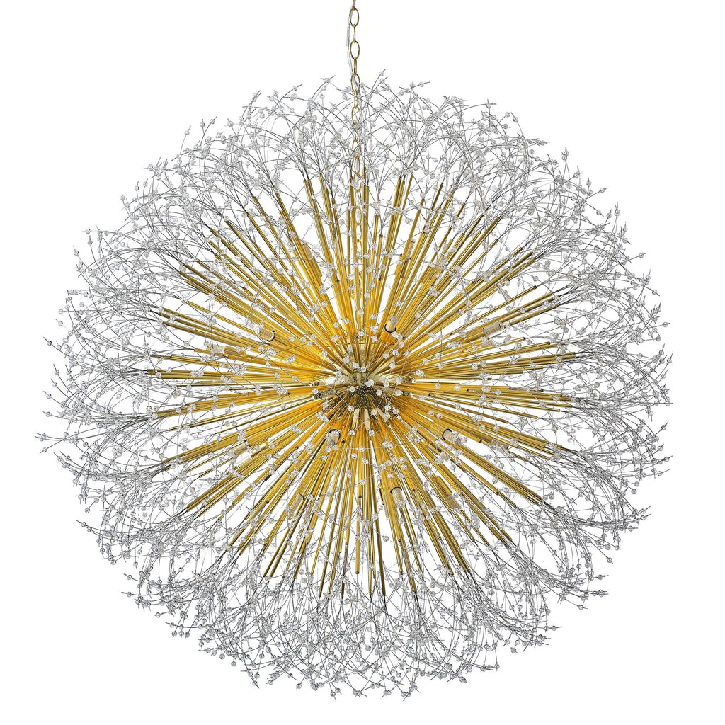 63-Inch Extra Large Dandelion Crystal Chandelier Gold Modern Light Fixture - Grand Firework Sputnik Chandelier for High Ceiling Living Room Foyer - Luxury Hanging Pendant 30 G9 LED Bulbs Included
