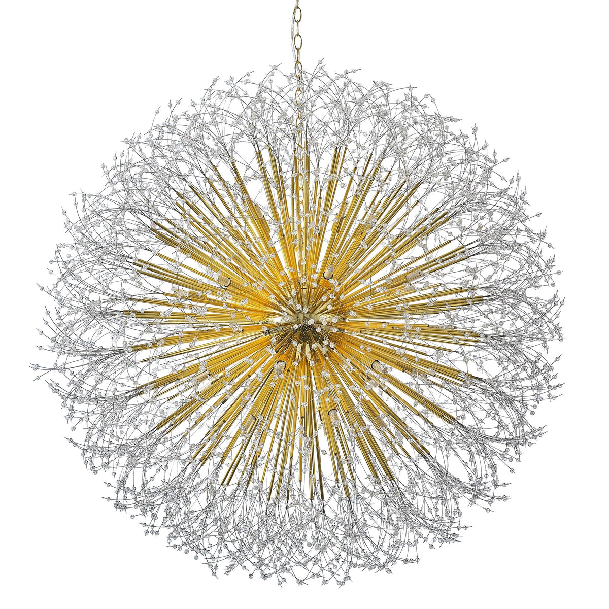 63-Inch Extra Large Dandelion Crystal Chandelier Gold Modern Light Fixture - Grand Firework Sputnik Chandelier for High Ceiling Living Room Foyer - Luxury Hanging Pendant 30 G9 LED Bulbs Included