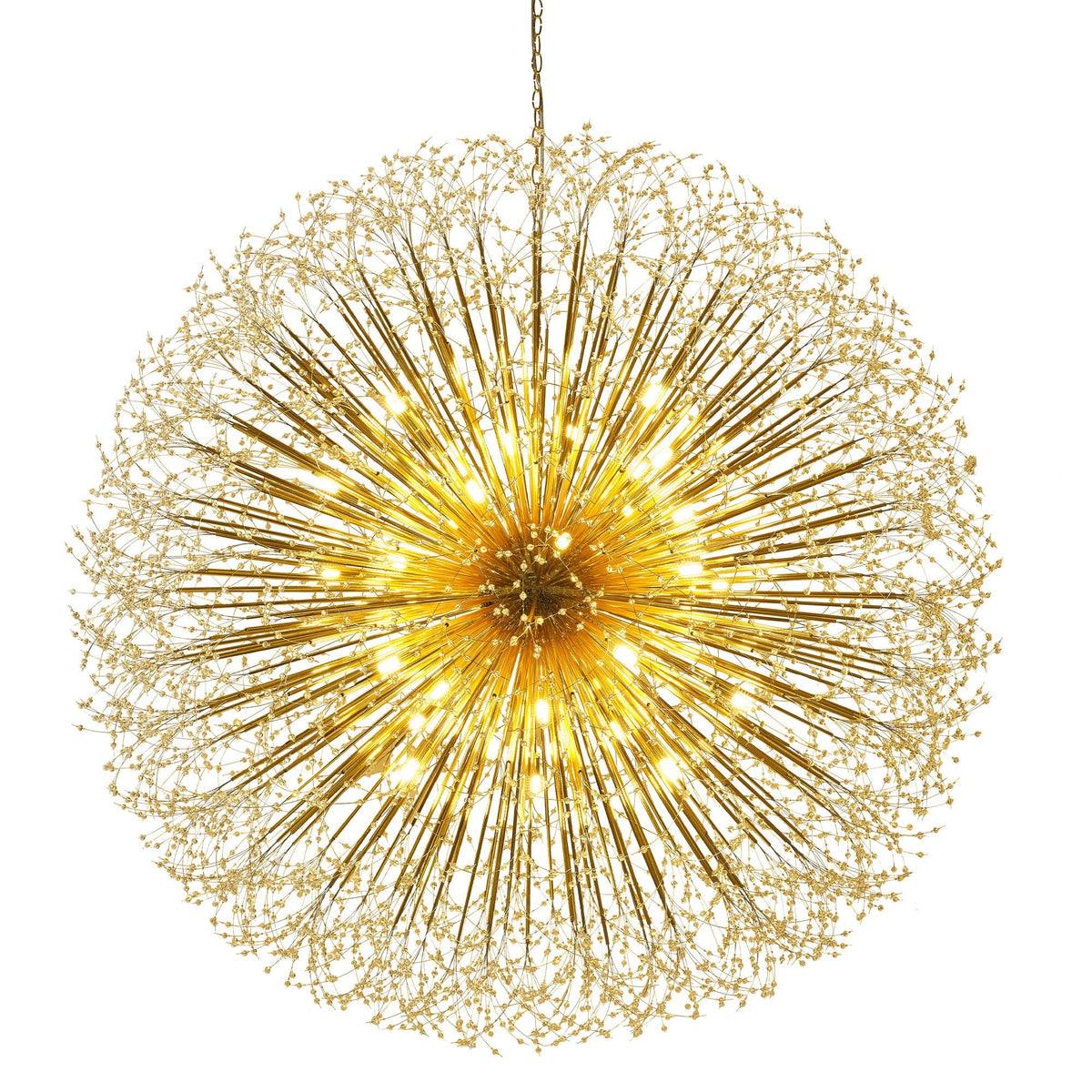 63-Inch Extra Large Dandelion Crystal Chandelier Gold Modern Light Fixture - Grand Firework Sputnik Chandelier for High Ceiling Living Room Foyer - Luxury Hanging Pendant 30 G9 LED Bulbs Included