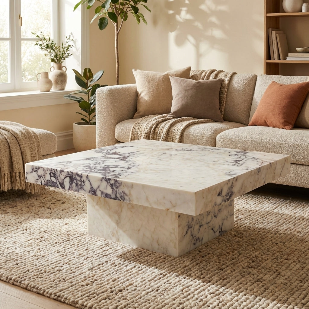 Calacatta Viola Marble Coffee Table – Sculptural Stone Table