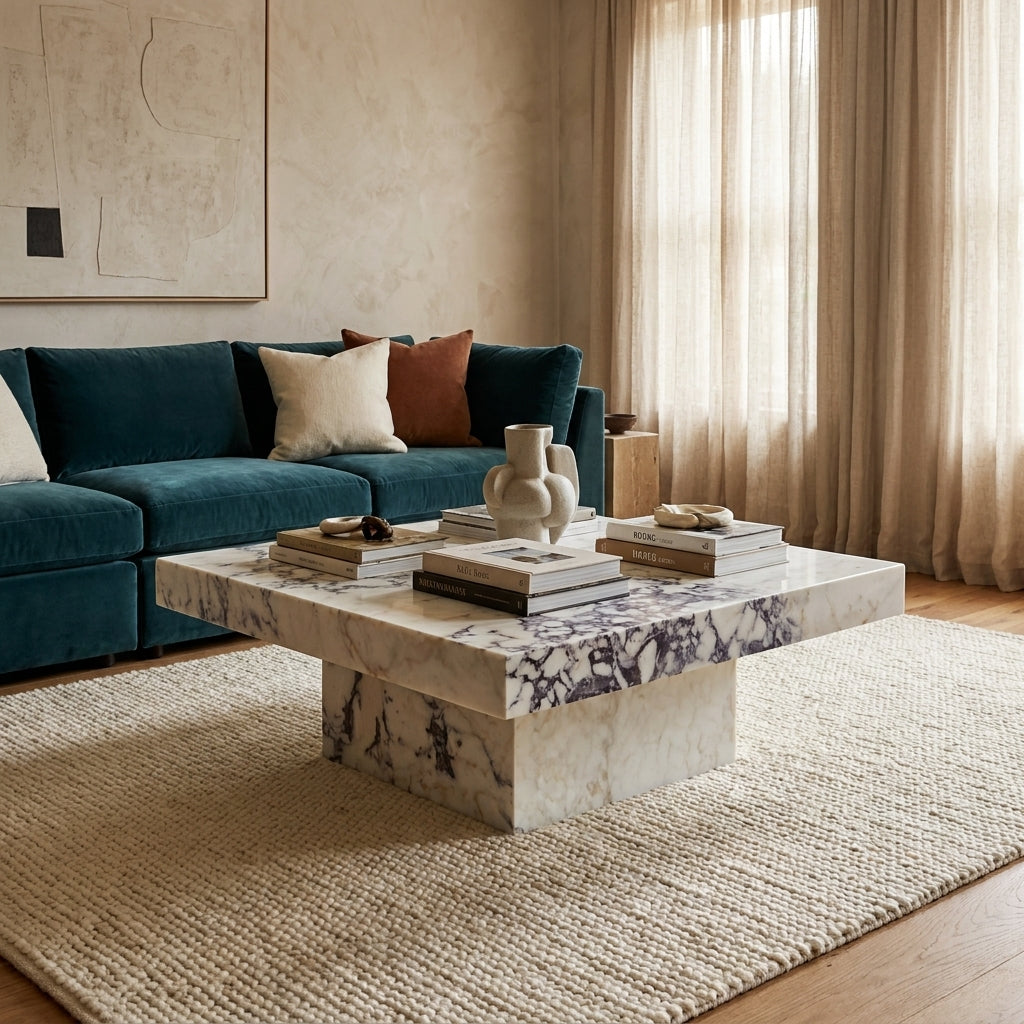Calacatta Viola Marble Coffee Table – Sculptural Stone Table