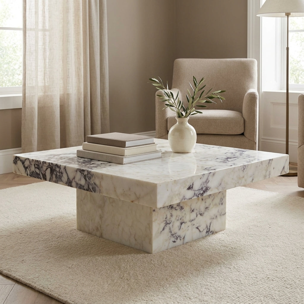 Calacatta Viola Marble Coffee Table – Sculptural Stone Table
