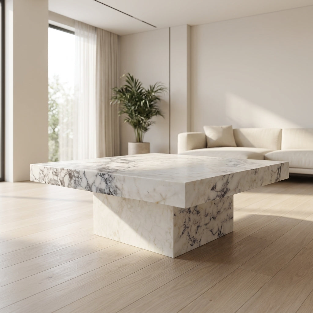 Calacatta Viola Marble Coffee Table – Sculptural Stone Table