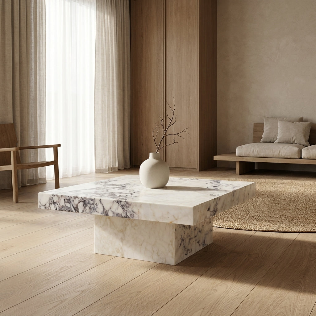Calacatta Viola Marble Coffee Table – Sculptural Stone Table