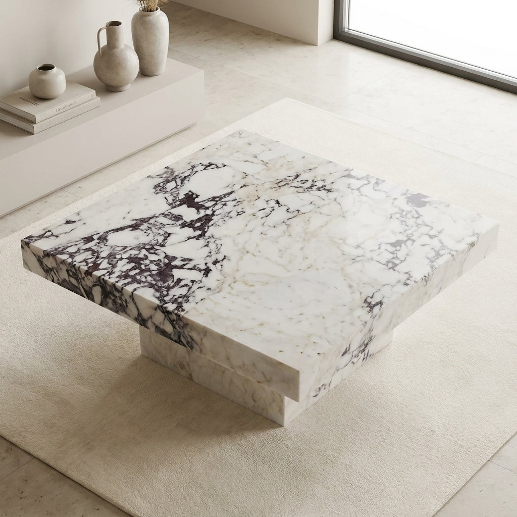 Calacatta Viola Marble Coffee Table – Sculptural Stone Table