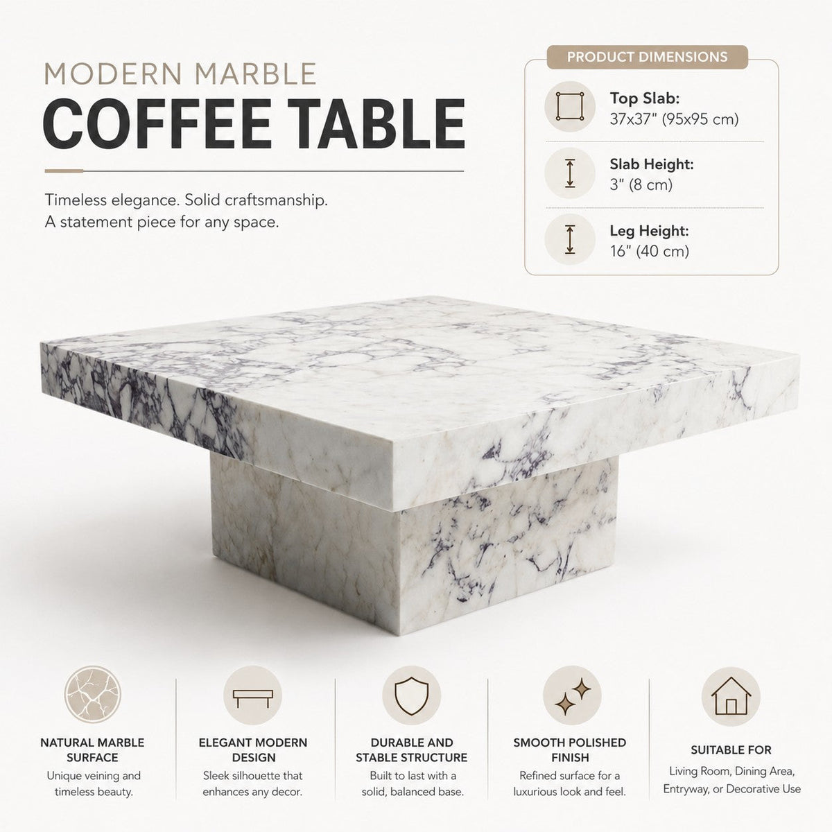 Calacatta Viola Marble Coffee Table – Sculptural Stone Table