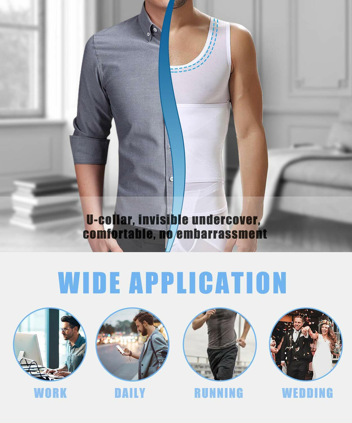 NonEcho Mens Body Shaper Slimming Vest Tummy Control Compression Top Black - XXL