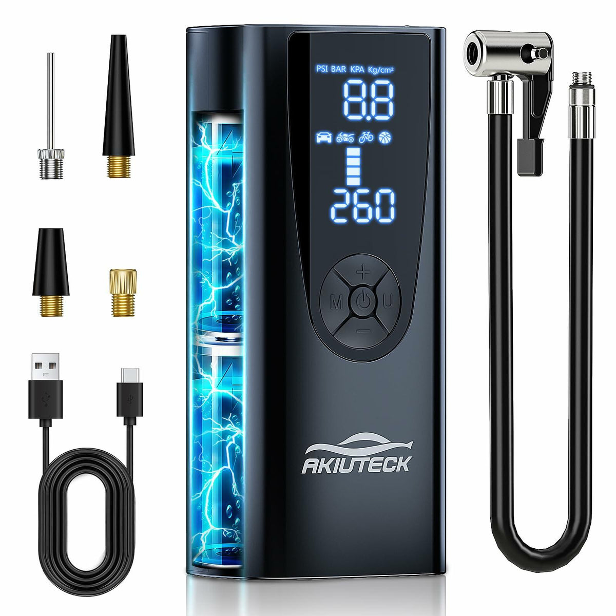 Akiuteck Portable Tire Inflator 150 PSI Cordless Air Pump Black 20000mAh
