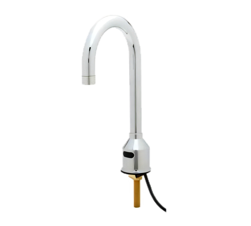 T&S Brass equip 5EF-1D-DG-VF05 Low-Lead Touchless Electronic Sensor Faucet, Deck-Mount, Single-Hole, Rigid Gooseneck, 0.5 GPM, Chrome-Plated Brass