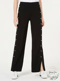 Almost Famous Juniors' Black Pearl-Trim Wide-Leg Pants, XS