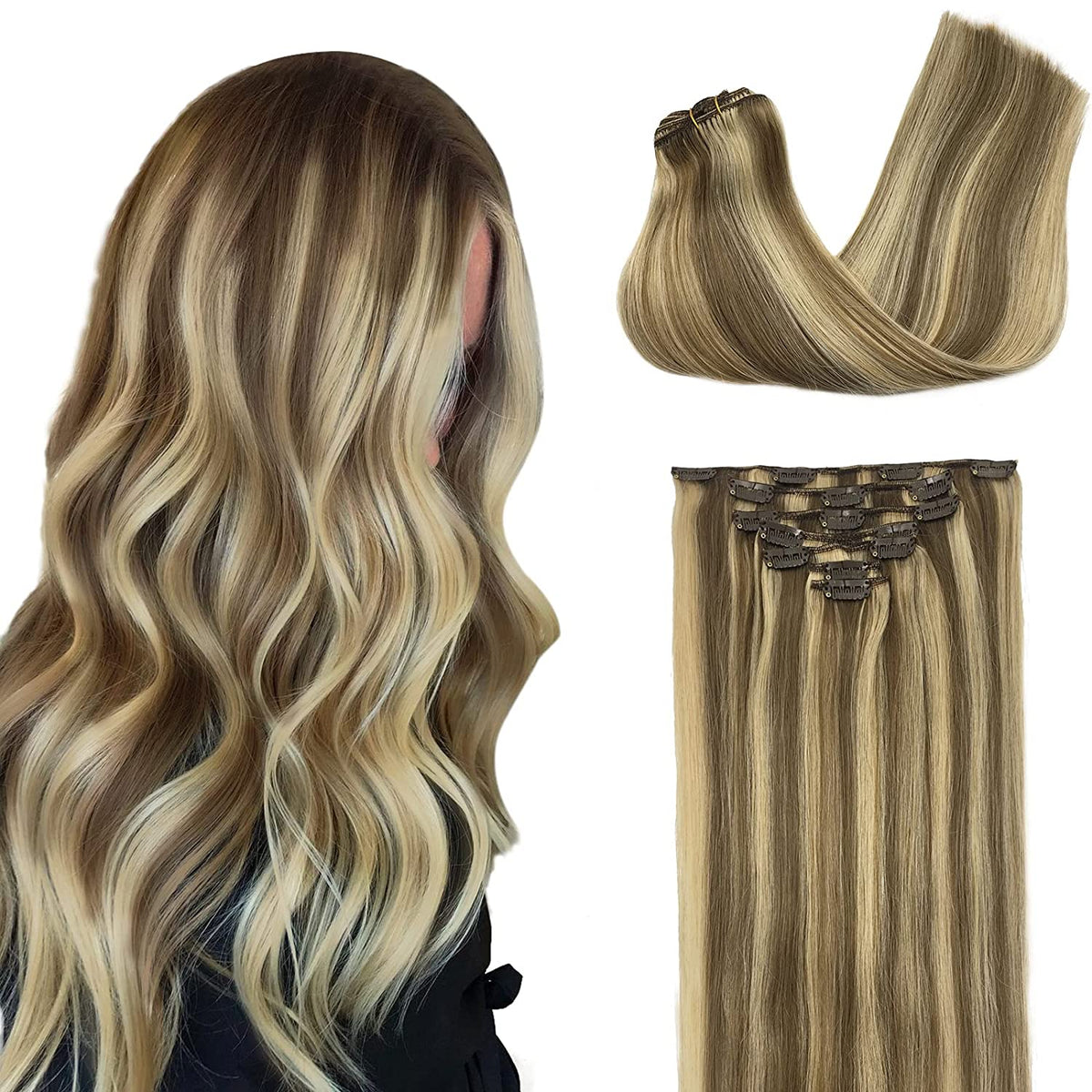 VIP ClipeX Clip-In Hair Extensions 100% Human Hair, Silky Straight 18 Inch (140g) Full Head Set